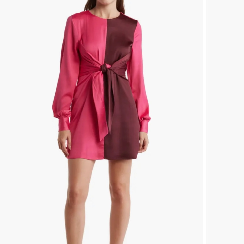 New💕Steve Madden Hot Pink Colorblock Long Sleeve Dress - Picture 1 of 3